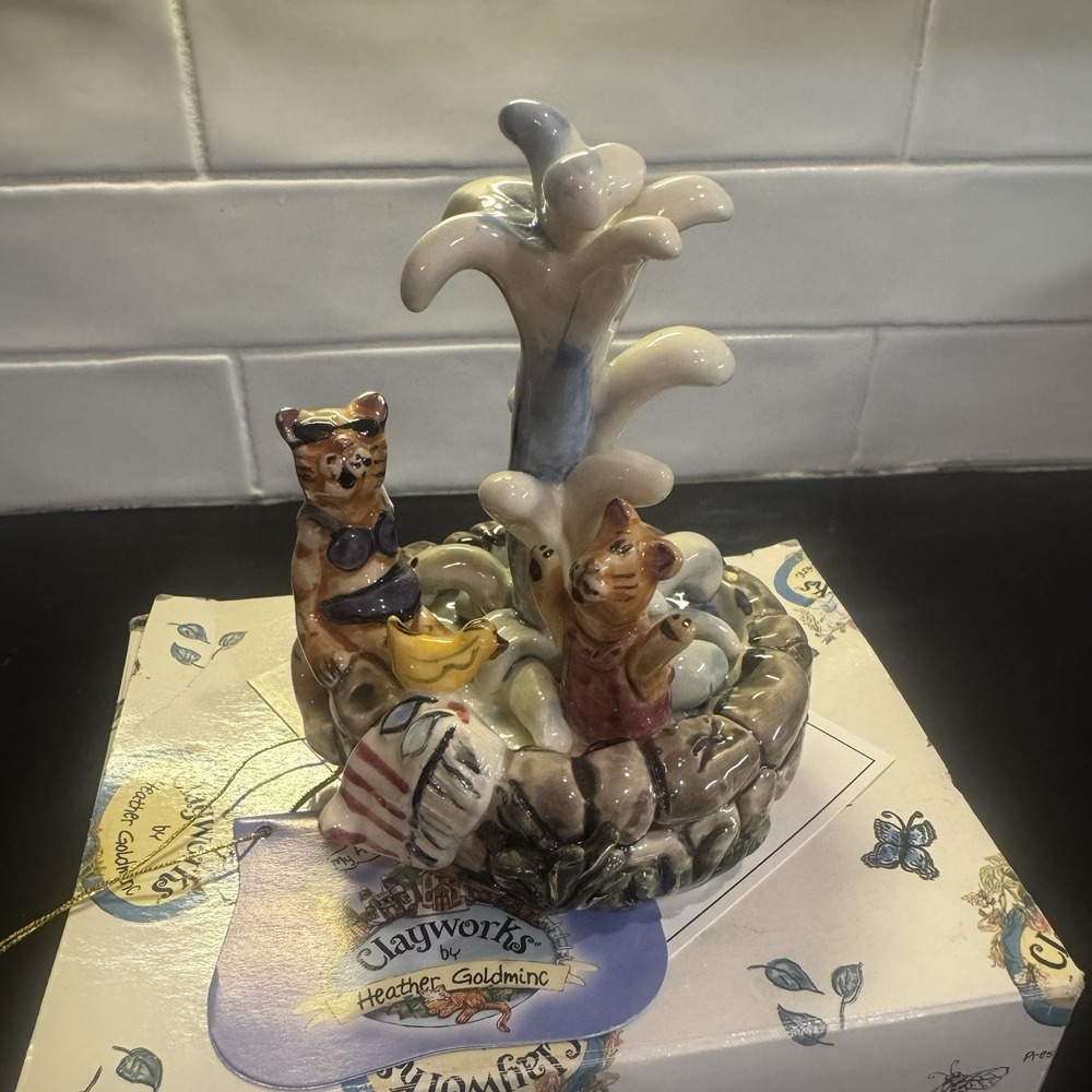 2002 Heather Goldmine Blue Sky Corp. Cat Pool Party Figurine MINT! 4.75"T w/Box‎